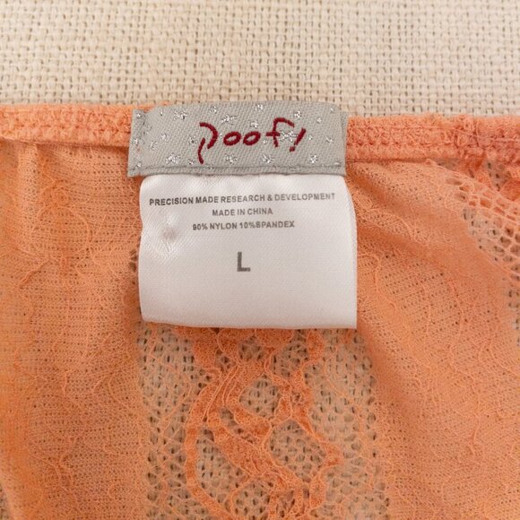 Poof! Sheer Coral Lace Top L Large Long Sleeve Off Shoulder Boho Blouse - Picture 3 of 3